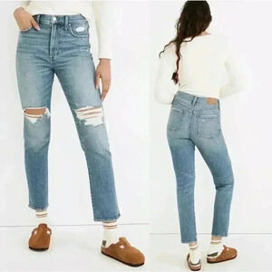 Madewell The Perfect Vintage Jeans Denman Wash Blue Distressed Ripped Size 26